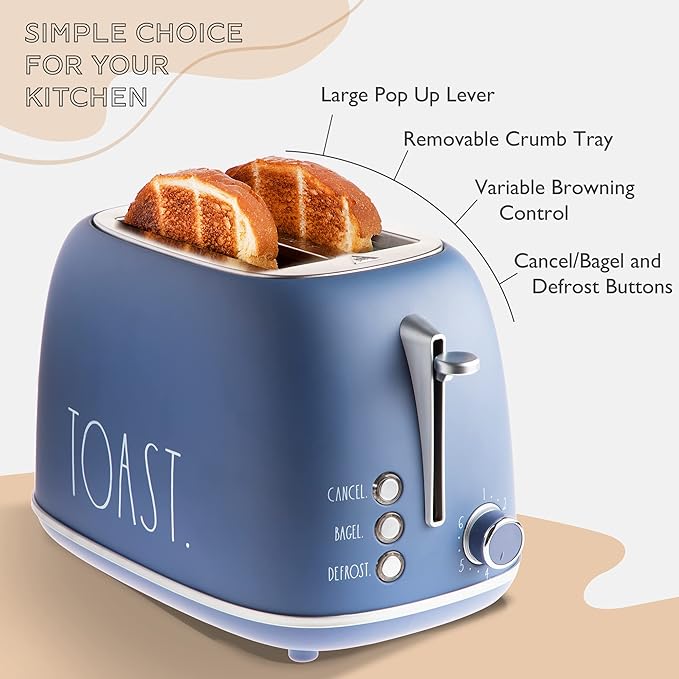 Rae Dunn Retro Rounded Bread Toaster, 2 Slice Stainless Steel Toaster - Image 3