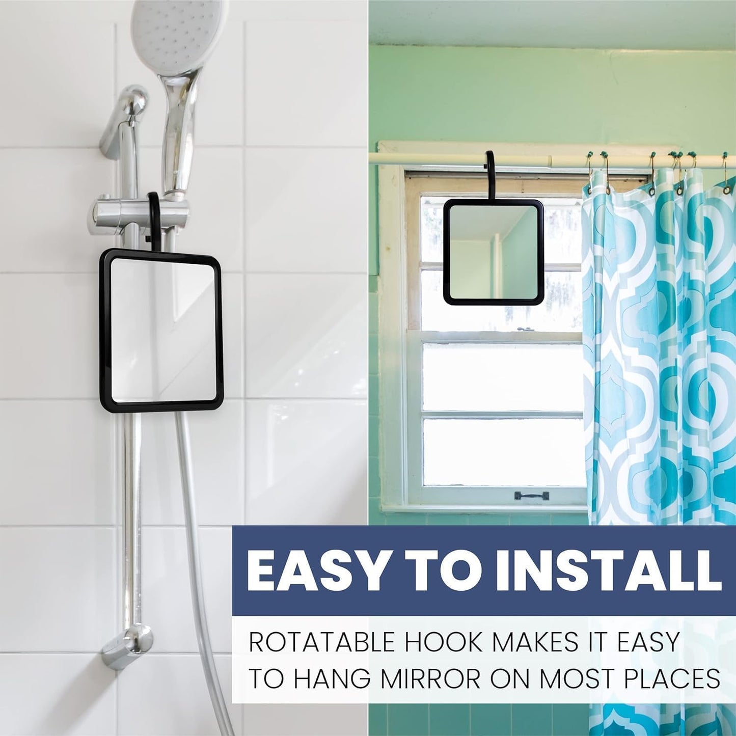Fogless Shower Mirror for Shaving, Dual Antifog, 8" x 7" (Black) | Hot Water Reservoir, Hanging Hook & Shatterproof Design - Fog-Free Reservoir for Clear Shaves & Lasting Bathroom Convenience