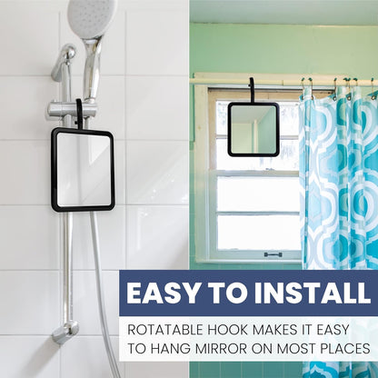 Fogless Shower Mirror for Shaving, Dual Antifog, 8" x 7" (Black) | Hot Water Reservoir, Hanging Hook & Shatterproof Design - Fog-Free Reservoir for Clear Shaves & Lasting Bathroom Convenience