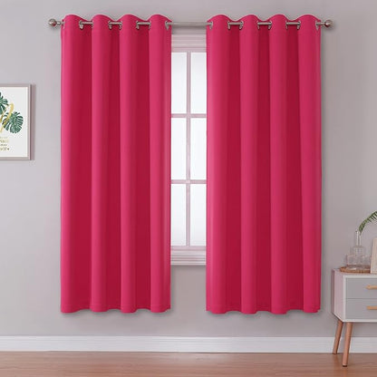 DUALIFE Hot Pink Blackout Curtains 63 Inch Length by DUALIFE