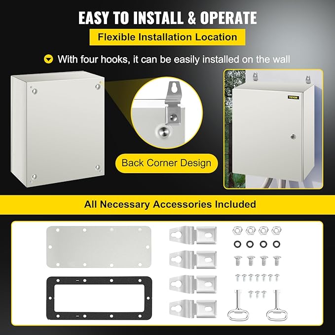 VEVOR NEMA Steel Enclosure, IP66 Waterproof & Dustproof, Outdoor/Indoor - Image 6