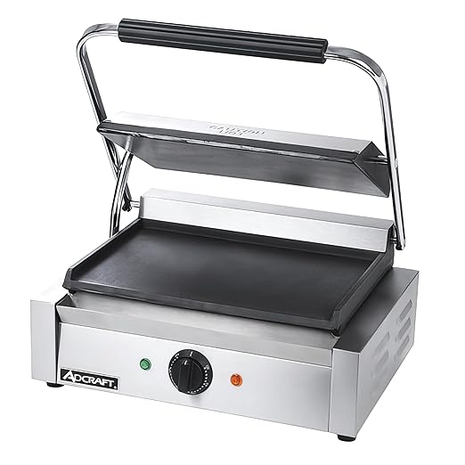 Adcraft Panini Grill with Flat Plates, in Stainless Steel by Adcraft