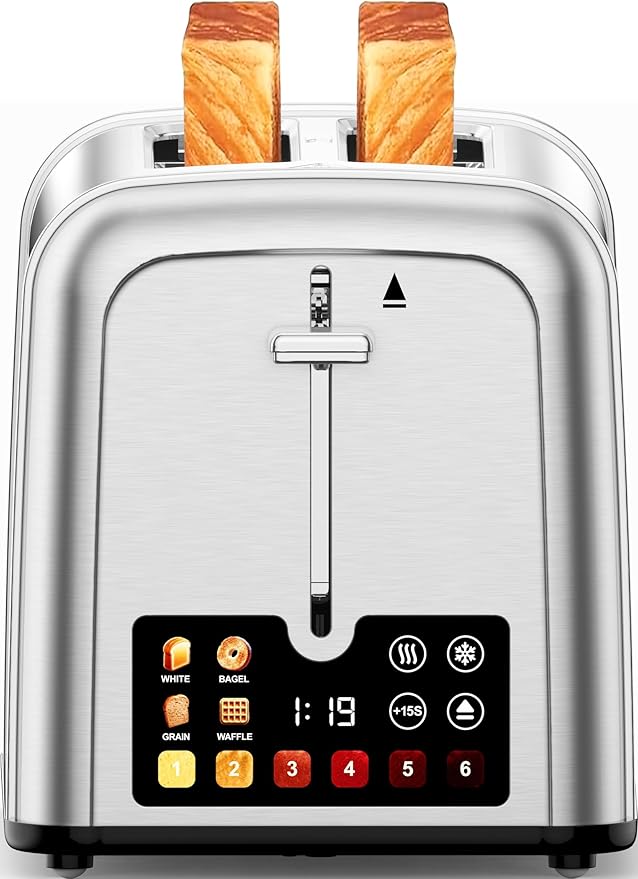 Touch Screen Toaster 2 Slice Retro Stainless Steel, Best Prime 2 Slice Toaster by LAINSTENLLC