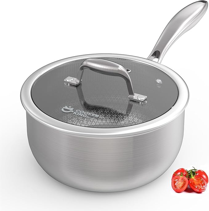 COOKER KING 3 Quart Stainless Steel Saucepan, Nonstick Sauce Pan, Ceramic Suce by cookerking