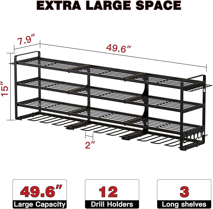 48" Large Power Tools Organizer Wall Mount, 12 Drill Holder - Image 7
