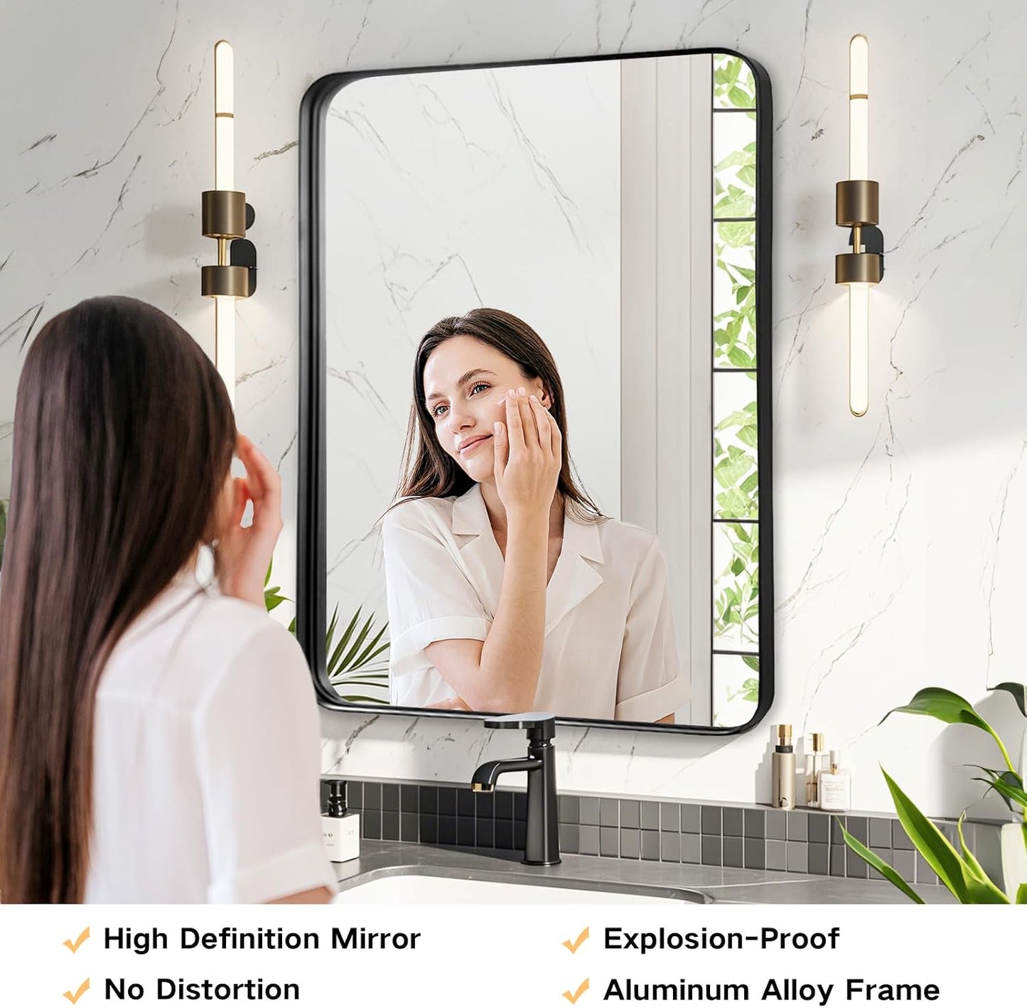 Black Bathroom Vanity Mirror Over Sink 26x32, Wall Mounted Mirror | Rosynee Matte Metal Framed Rectangle Mirror for Living Room, Bedroom, Restroom, Farmhouse, Hallway, Entryway Decor