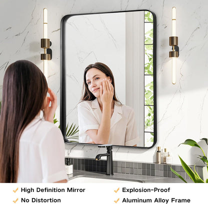 Black Bathroom Vanity Mirror Over Sink 26x32, Wall Mounted Mirror | Rosynee Matte Metal Framed Rectangle Mirror for Living Room, Bedroom, Restroom, Farmhouse, Hallway, Entryway Decor