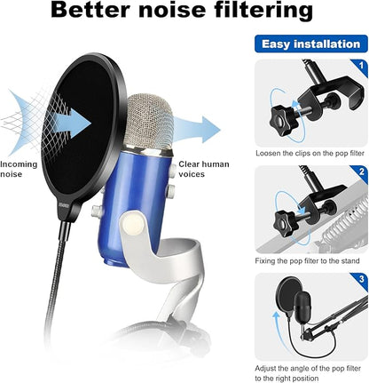 Aokeo Professional Microphone Pop Filter Mask Shield - Image 3