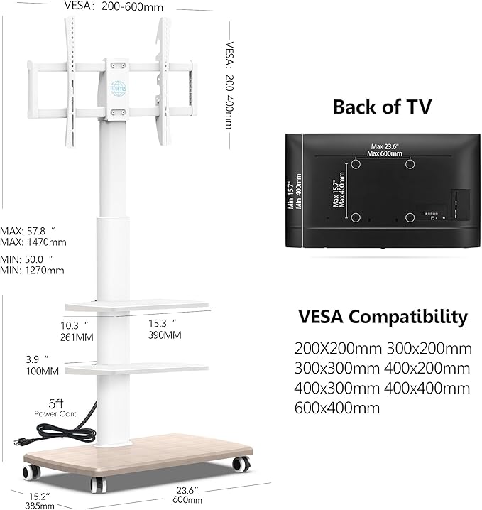 FITUEYES Rolling TV Stand with Power Outlets, Swivel Portable TV Stand - Image 6