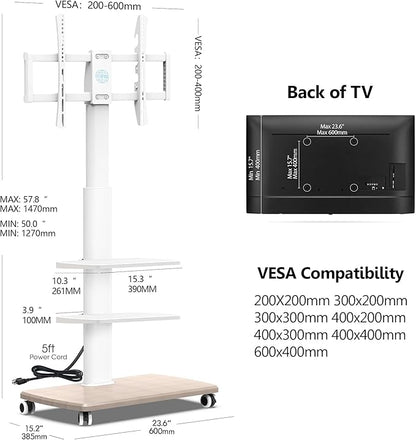 FITUEYES Rolling TV Stand with Power Outlets, Swivel Portable TV Stand - Image 6