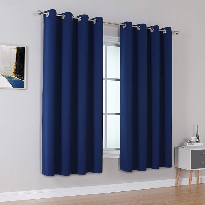 DUALIFE Navy Blue Blackout Curtains 54 Inch Length - Image 2
