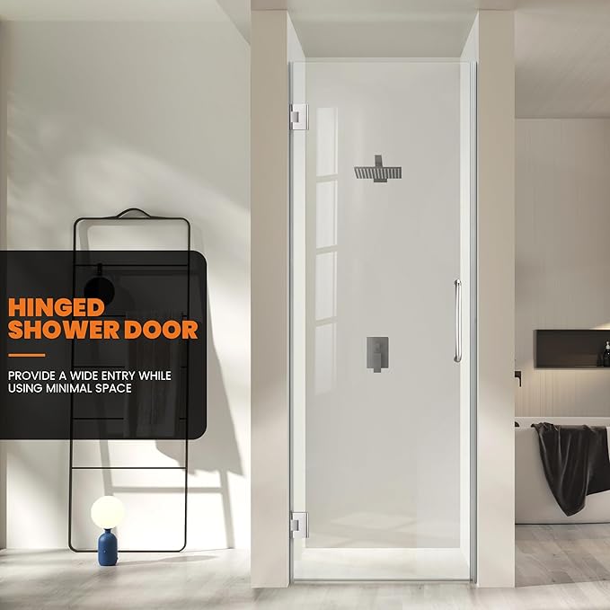 Bathroom Frameless Shower Door 24" W*72" H, 5/16" Clear Tempered Glass Hinged - Image 7