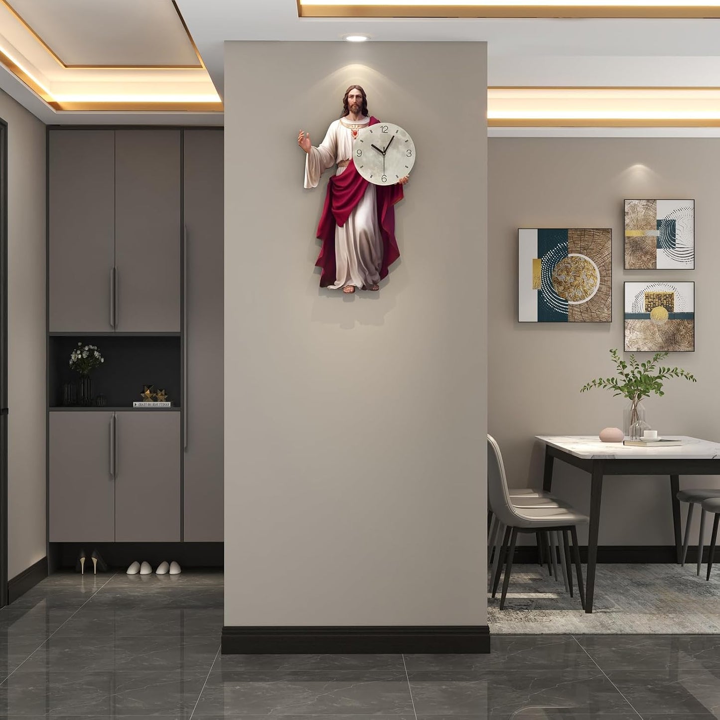 FLEBLE Wall Clock for Living Room Decor Jesus Clock Battery Operated Silent | Non Ticking Simple Minimalist Analog Clock Decorative for Kitchen,Home,Bedroom,Office Retro Jesus wall art Christian Gifts