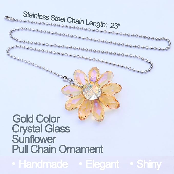 LEFERS Ceiling Fan Pull Chain, 2 Pieces 1.8" Crystal Glass Flower Pendants - Image 2