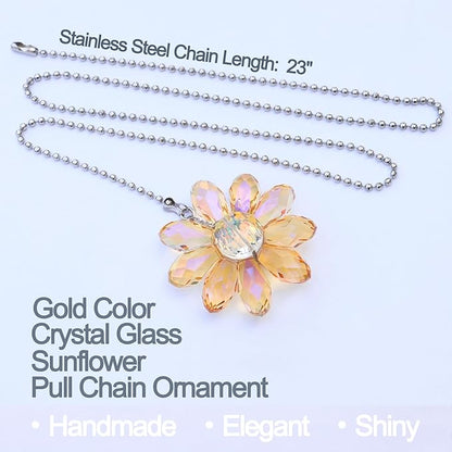 LEFERS Ceiling Fan Pull Chain, 2 Pieces 1.8" Crystal Glass Flower Pendants - Image 2