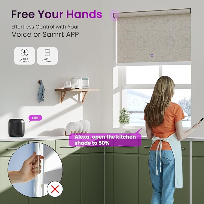 Astomi Motorized Roller Shades for Windows, Smart Blinds, Voice Control - Image 3