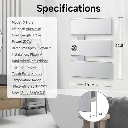 P&Bhusri Electric Heated Towel Rack, Fast Heating and Drying - Image 7