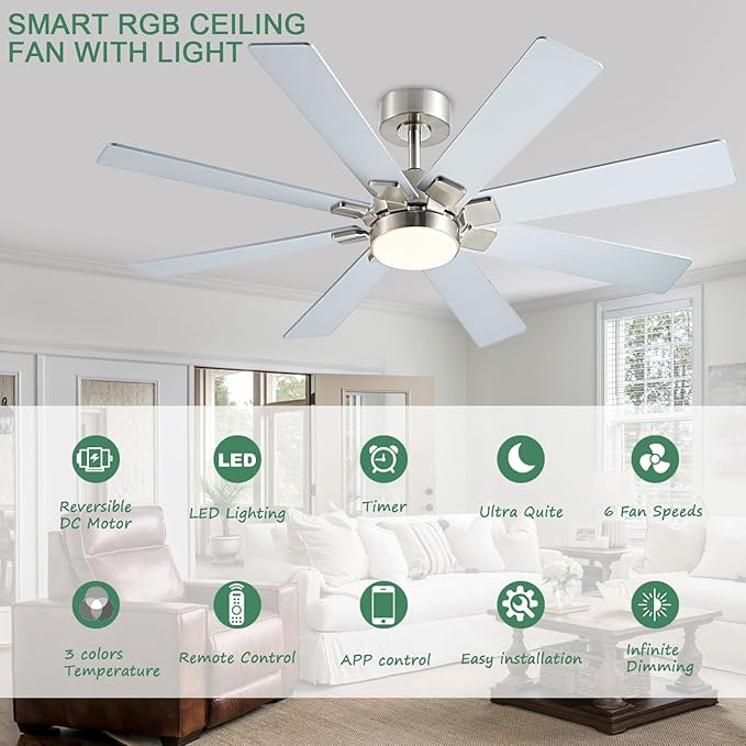 KNUN Nickel 48 Inch Ceiling Fans - Image 2