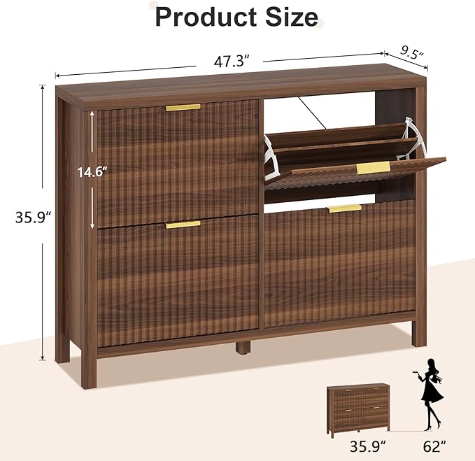 Shoe Cabinet Storage for Entryway, Fluted Shoe Cabinet - Image 2