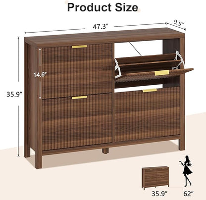 Shoe Cabinet Storage for Entryway, Fluted Shoe Cabinet - Image 2