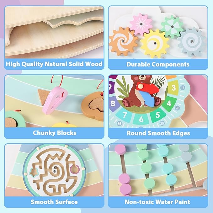 5FT Large Pastel Rainbow Wooden Activity Wall Panel - Image 5