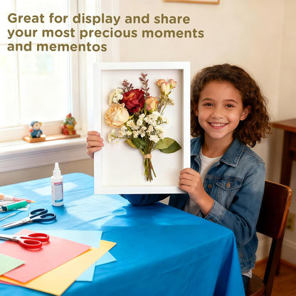 2 Pack Shadow Box Frame 11"x 14" - Wood Deep Shadowbox with Glass Shadow Boxes Display Cases Suitable for Photos, Dried Flowers, Handicrafts Picture Frames for Wall Hanging Tabletop (White)