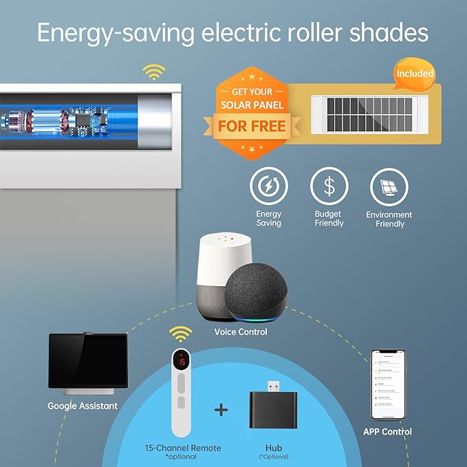 DENFOON Motorized Blinds with Remote, Thermal Electric Blinds【Solar Panel】 - Image 2