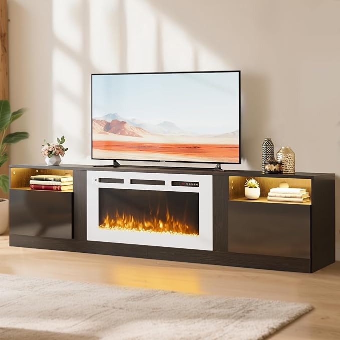 YISUFO 70" TV Stand with 36" Electric Fireplace, Large Modern Media by YISUFO
