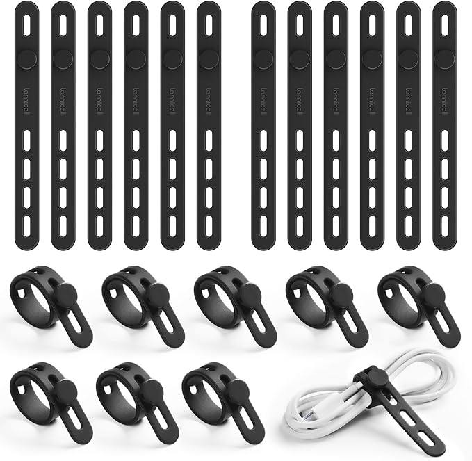 Lamicall 20Pack Silicone Cable Ties, Office Desk Organizer Accessories by Lamicall