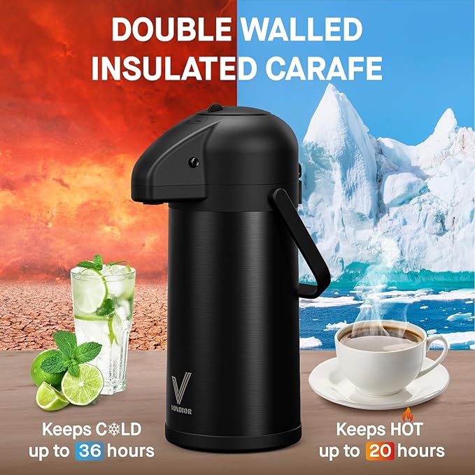 Airpot Coffee Carafe for Keeping Hot - 85 OZ/ 2.5L Coffee Dispenser - Insulated - Image 2