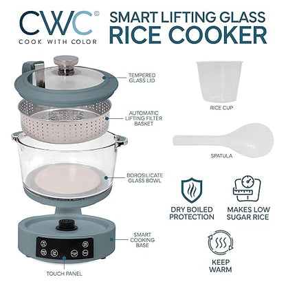 COOK WITH COLOR 3L Glass Mini Low Carb Rice Cooker – Holds 2 Cups Raw/Makes 6 - Image 2