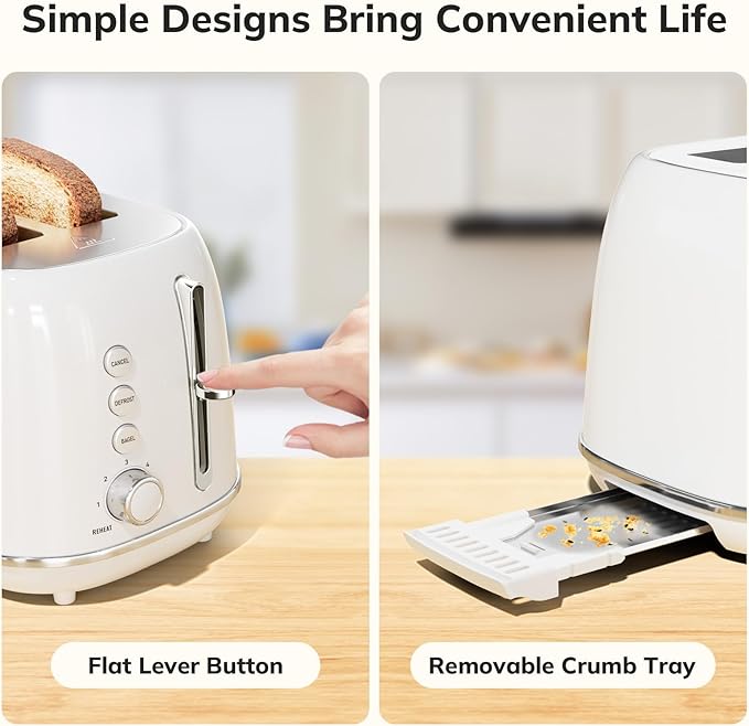 Keenstone Toaster 2 Slice, Retro Wide Slot Stainless Steel Toaster - Image 5