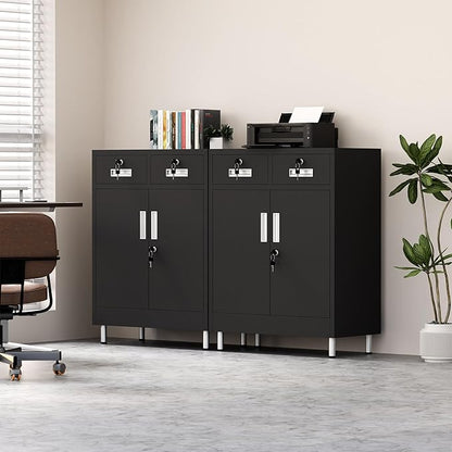 Metal Storage Cabinet with Locking Doors and 2 Drawers, Lockable Storage - Image 7