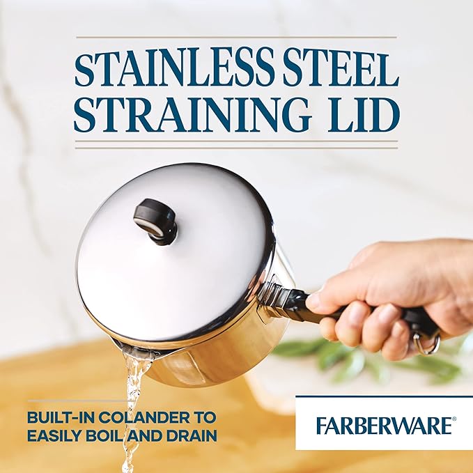 Farberware Classic Stainless Steel 1-Quart Covered Straining Saucepan - Image 4
