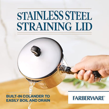 Farberware Classic Stainless Steel 1-Quart Covered Straining Saucepan - Image 4