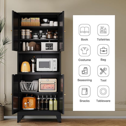Metal Pantry Storage Cabinet, Microwave Stand - Image 4