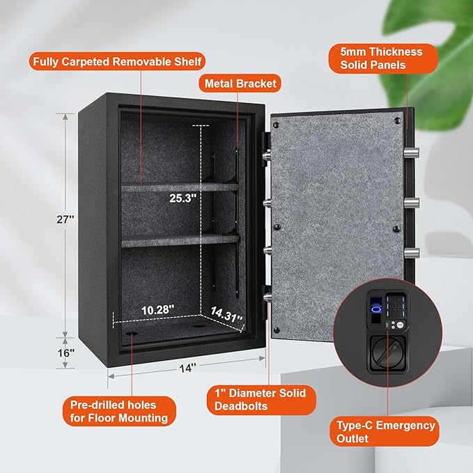 Biometric Finger Vein Fireproof Safe Box, 2.15 Cubic Feet Fire Resistant - Image 2