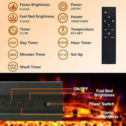 23.6 Inch Electric Fireplace Insert, Recessed Electric Fireplace Heater - Image 3
