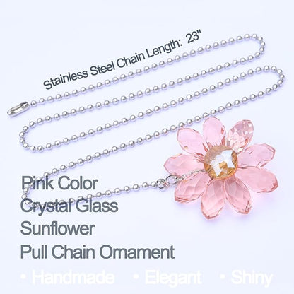 LEFERS Ceiling Fan Pull Chain, 2 Pieces 1.8" Crystal Glass Flower Pendants - Image 2