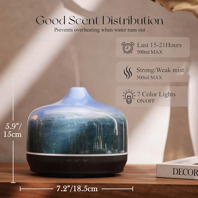 Porseme 500ml Glass Essential Oil Diffuser Aromatherapy Ultrasonic Cool Mist - Image 3