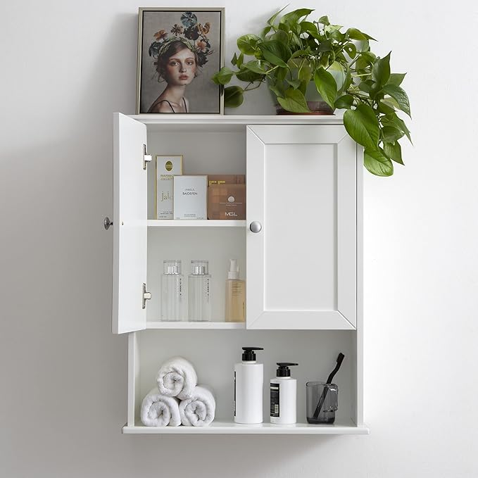 White Bathroom Wall Cabinet Over The Toilet Storage Cabinet, 24x30 Inch Wood - Image 6