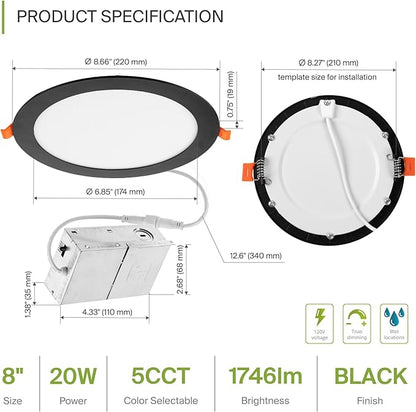 ASD 1 Pack 8 Inch LED Recessed Light 20W, 5 CCT 2700K-5000K CRI90+, IC Rated - Image 2