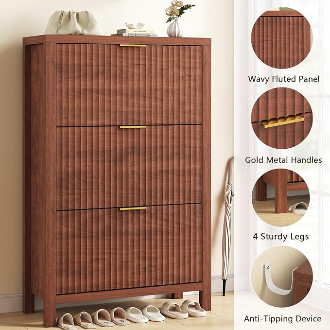 Shoe Cabinet Storage for Entryway, Fluted Shoe Cabinet - Image 6