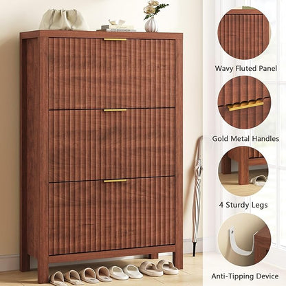 Shoe Cabinet Storage for Entryway, Fluted Shoe Cabinet - Image 6