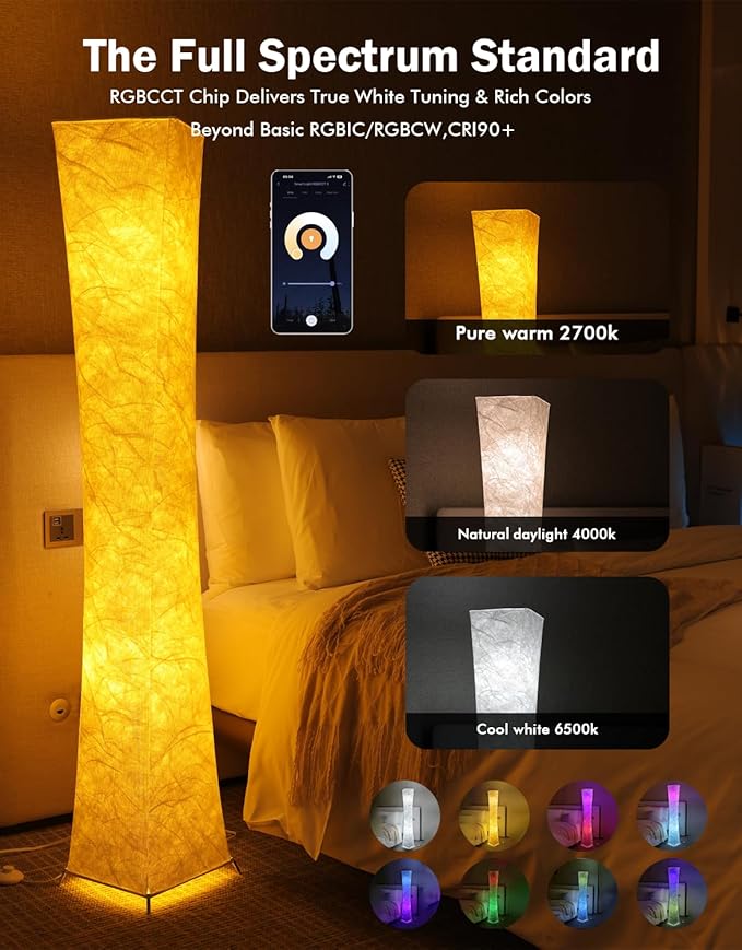 LEONC RGB+CCT Floor Lamp with Remote, 1800lm LED Tuya Smart 9W×2 Bulbs - Image 7