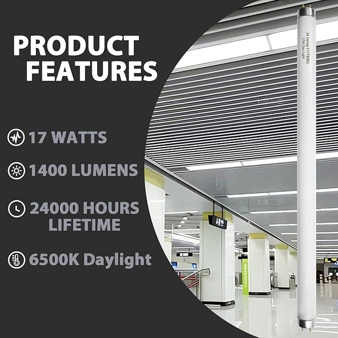24 Inch F17T8/865 Fluorescent Bulb Daylight 6500K, 17 Watt T8 Light Bulb - Image 5