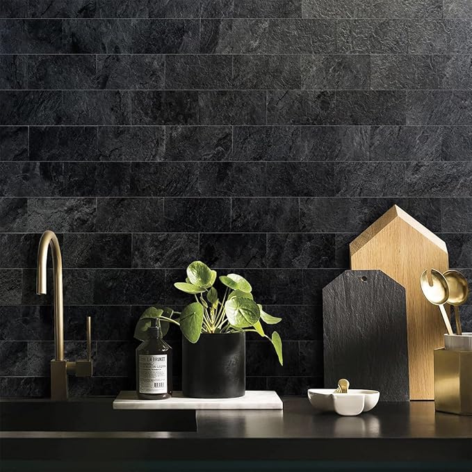 AULIGET 4 Piece Black Slate Peel and Stick Backsplash Wall Tiles, Laundry Room - Image 4