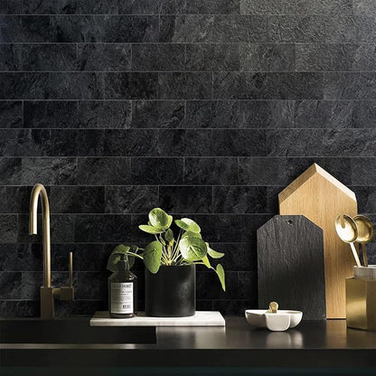 AULIGET 100 Piece Black Slate Peel and Stick Backsplash Wall Tiles, Laundry Room - Image 4