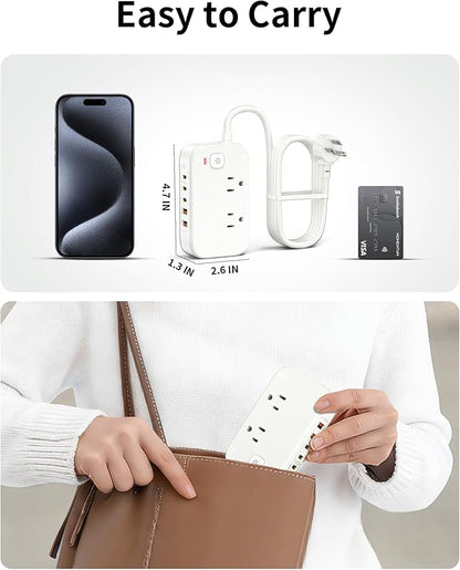 KWRNVO 5FT Portable USB C Power Strip Surge Protector PD 20W Flat Wall Plug - Image 8