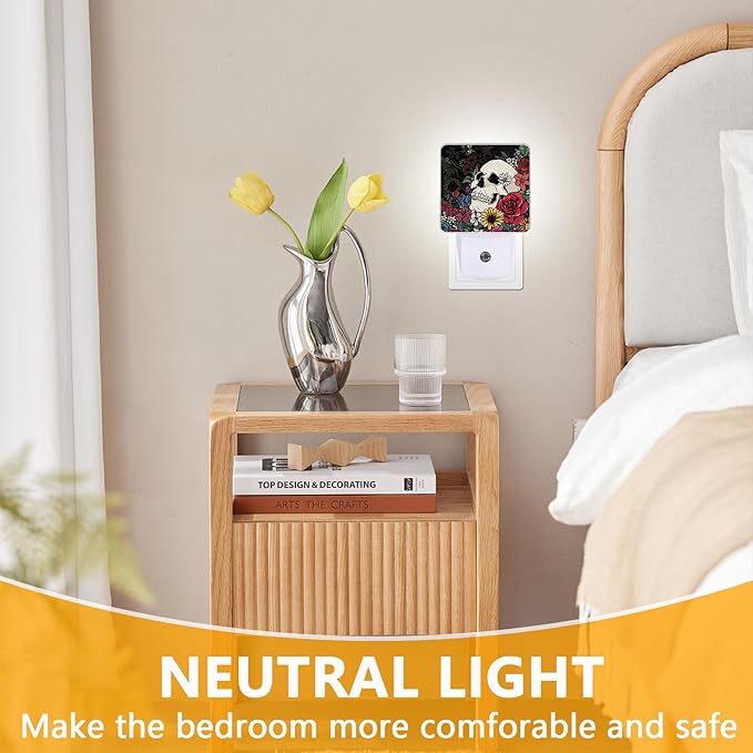 GANTINIR Halloween Skull Night Light, Plug-into Skeleton Flower Floral - Image 3